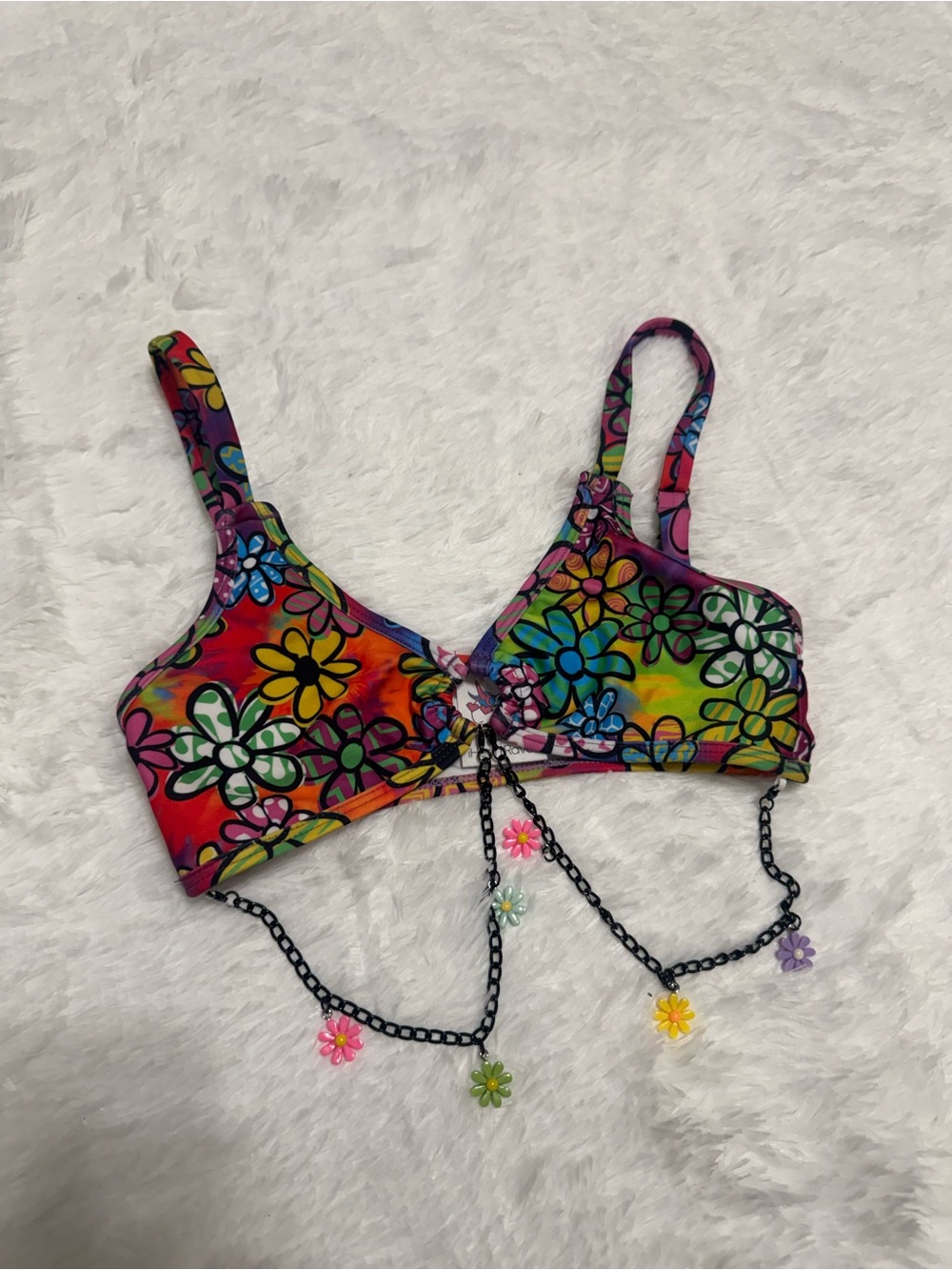 New xl neon bracelet crop top tank festival rave outfit edc rainbow raver